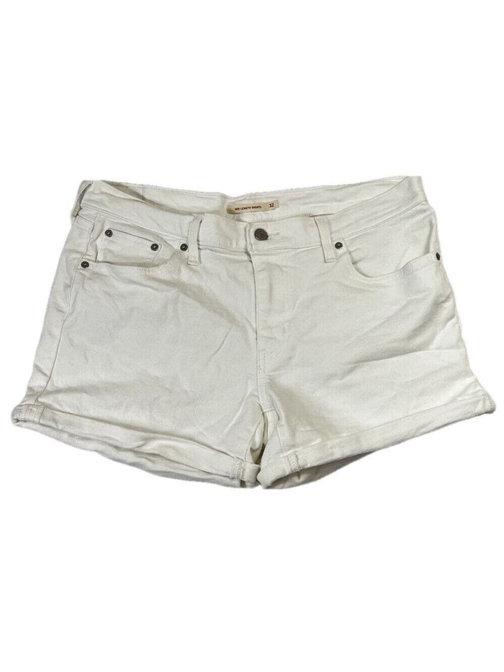 Levi's White Stretch Denim Cuffed Jean Shorts Womens 4" Inseam Mid Length Sz 32